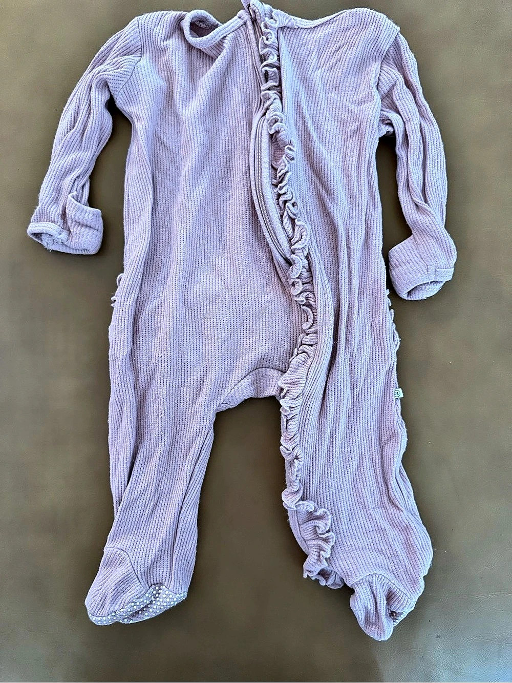 Caden Lane Bamboo Waffle Ruffle Zipper Footie Purple 3-6M